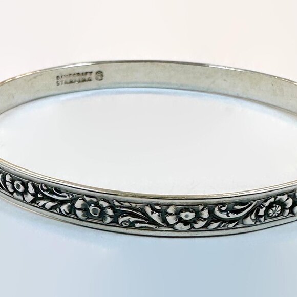 Danecraft Bangle, Felch, Sterling Silver, Early Piece, Flowers, Leaves, Embossed - Picture 3 of 4